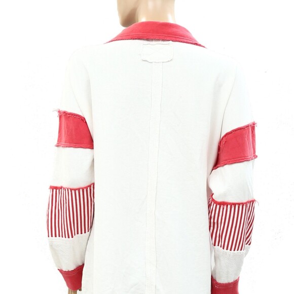 Free People We The Free Clean Prep Polo Pullover Top Oversized Striped S 281054 - Picture 5 of 9
